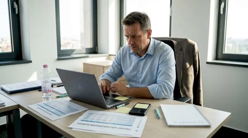 Egy vezető az irodájában éppen azt elemzi, hogy milyen megtérüléssel jár a cég mesterséges intelligencia projektje.