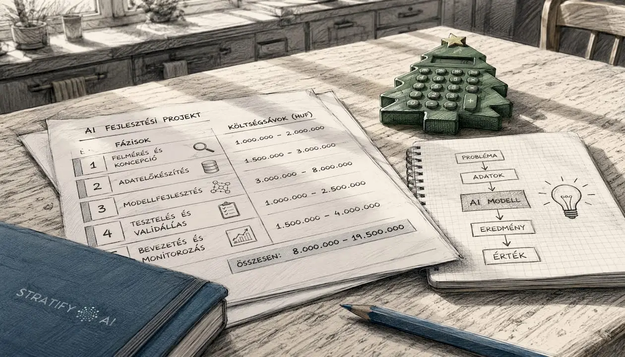 AI projekt lépéseiről készült jegyzetek az íróasztalon