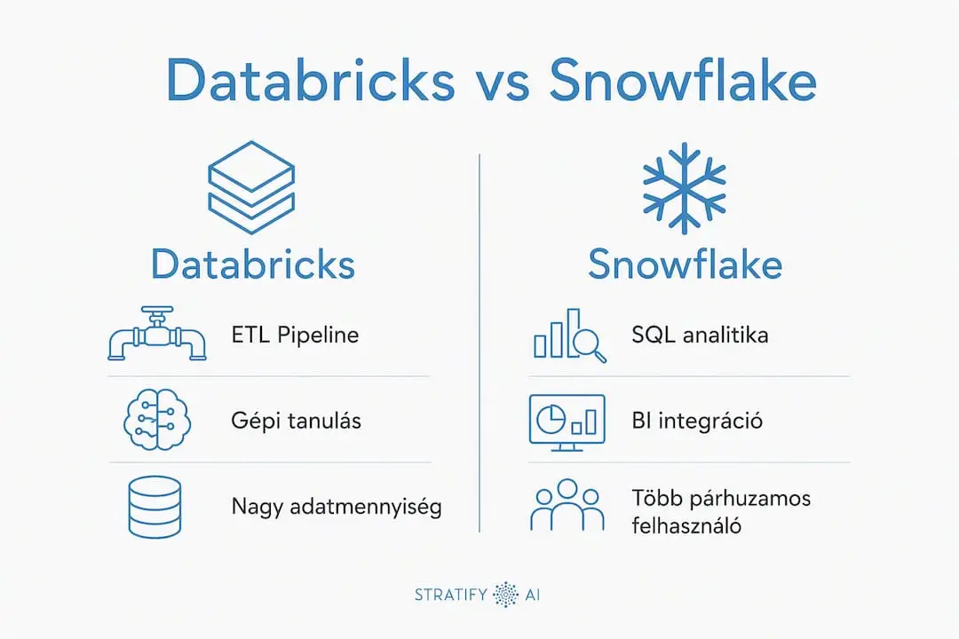 Databricks és Snowflake – főbb tulajdonságok áttekintése egy infografikán