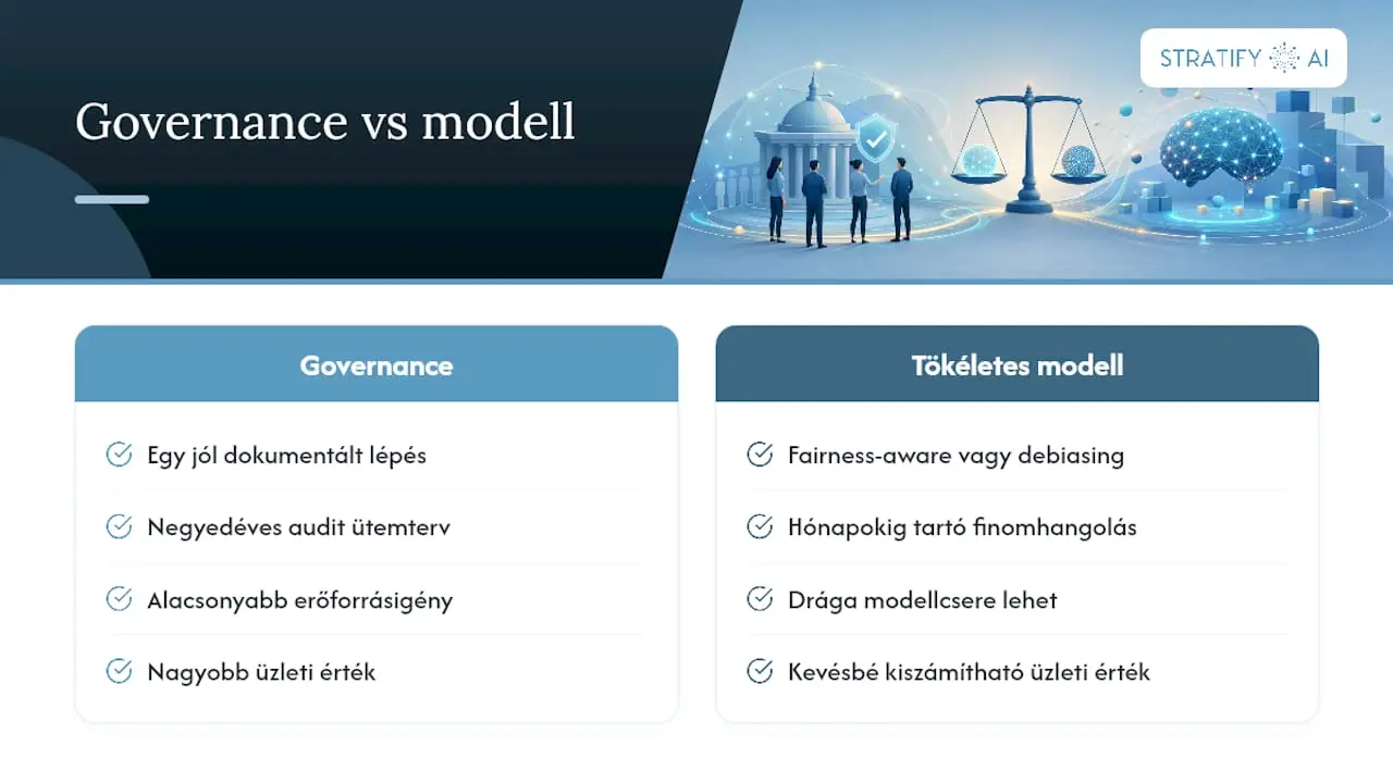 A gyakorlatban a governance nyer, nem a tökéletes algoritmus — overview diagram