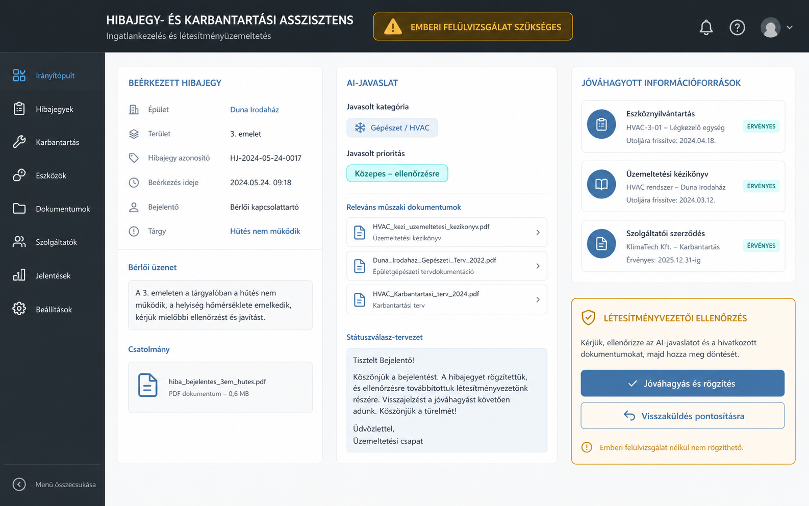 Hibajegy- és karbantartási asszisztens illusztratív koncepcióképernyője.